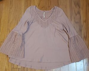 FREE PEOPLE bell sleeve blouse Pink Mauve Salmon Size Small Cotton Blend